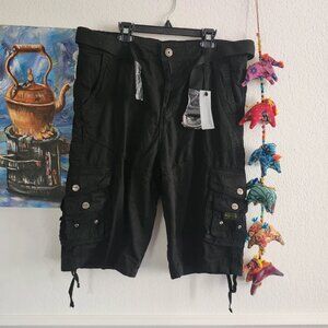 Black Long Cargo Shorts w/Belt